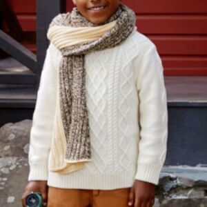 Hanna Andersson Ivory Cotton Wool Cable Knit Crewneck Fisherman Sweater Kids 10